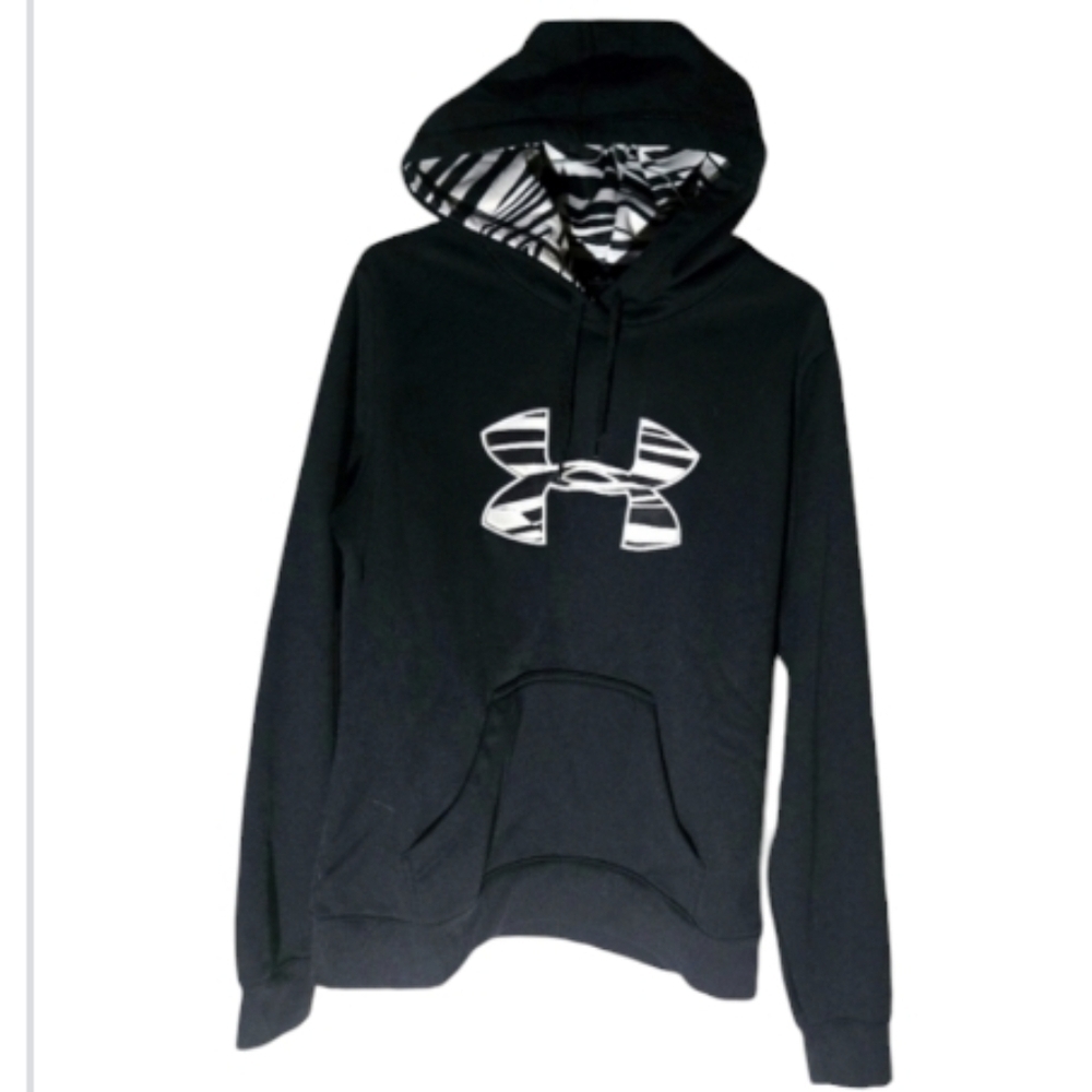 Under Armour Hoodie Black Zebra Print Logo Medium Sweatshirt Winter